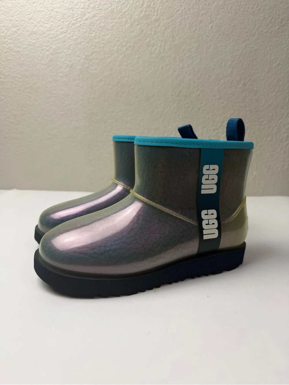 UGG Kids Iridescent Teal-Trim Waterproof Rain Boots